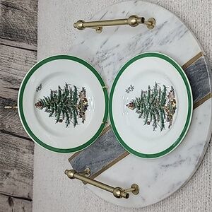 Spode Christmas Tree Classic Mint Vintage Set of Two Bread & Butter Plates